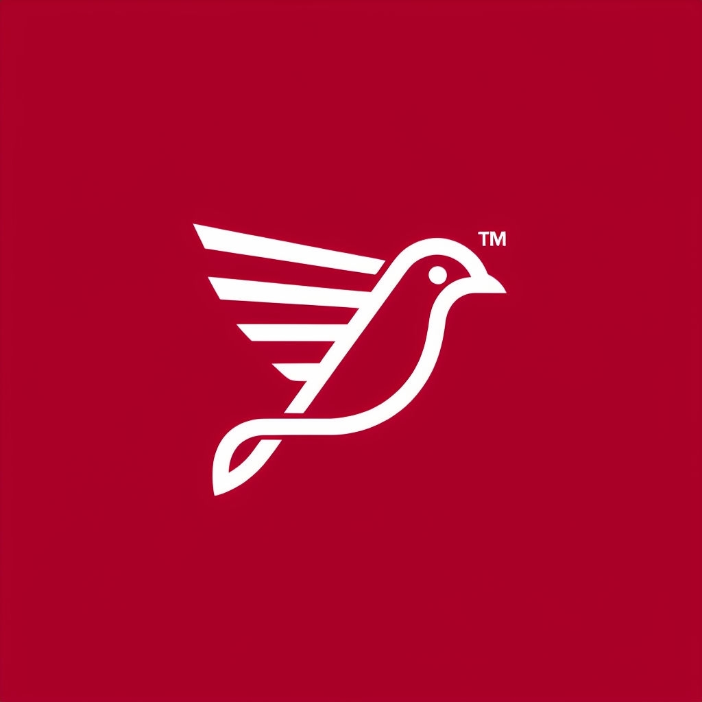 Minimalist White Bird Line Art on Crimson Background Logo