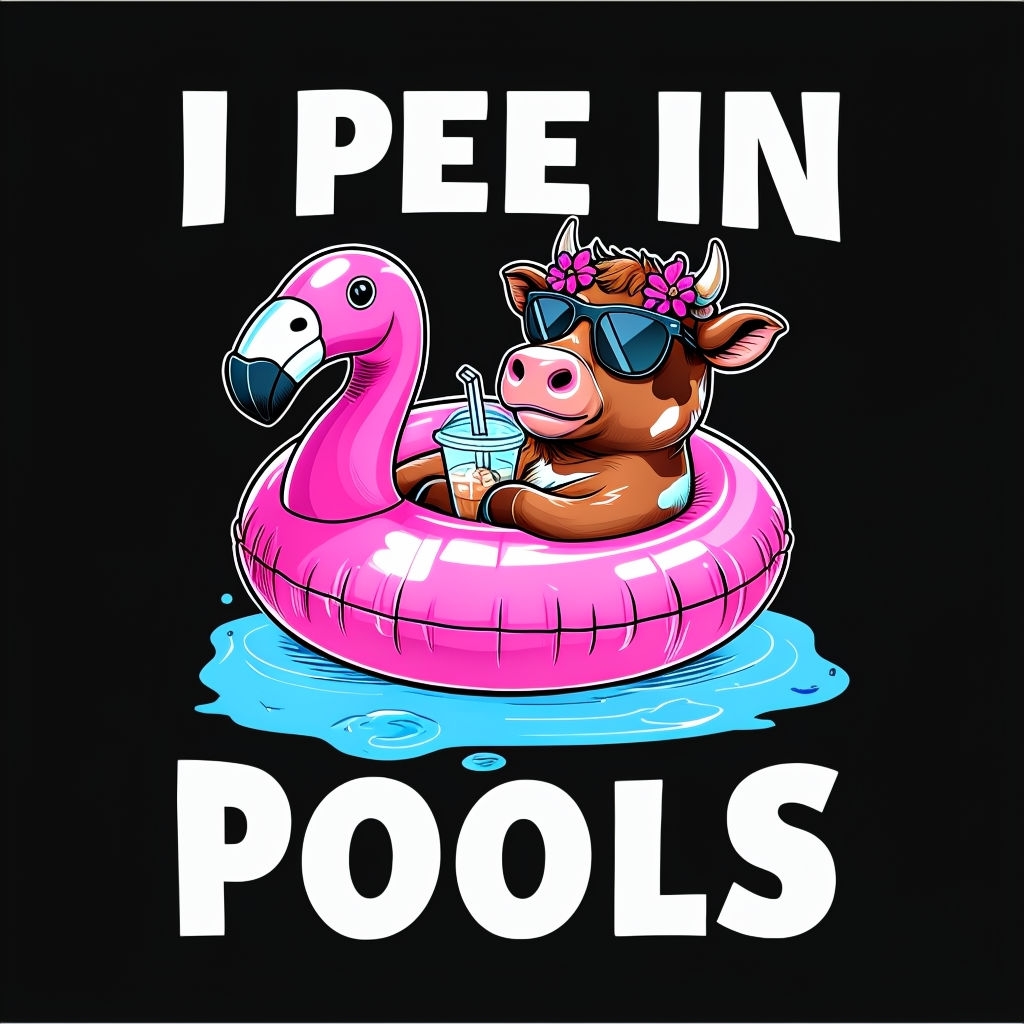 Playful Cartoon Cow on Inflatable Float T-Shirt