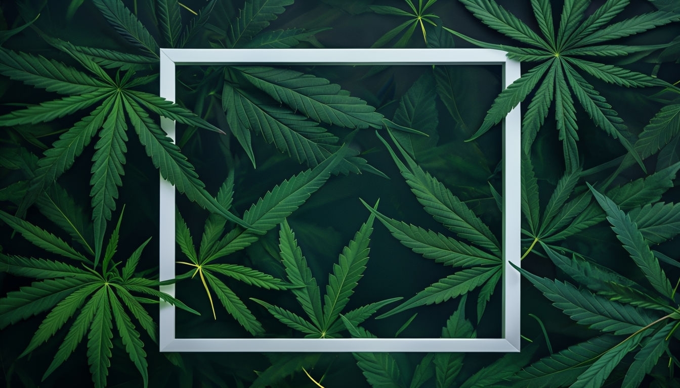 Vibrant Close-Up Cannabis Leaves Minimalist Frame Background Virtual Backgrounds