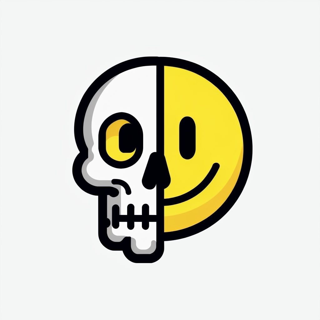 Dualistic Cartoon Skull and Smiley Face Illustration T-Shirt