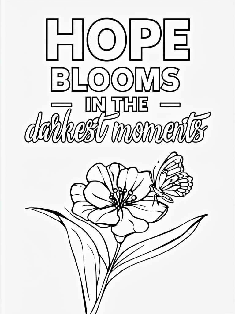 Inspirational Hope Blooms Coloring Book Page