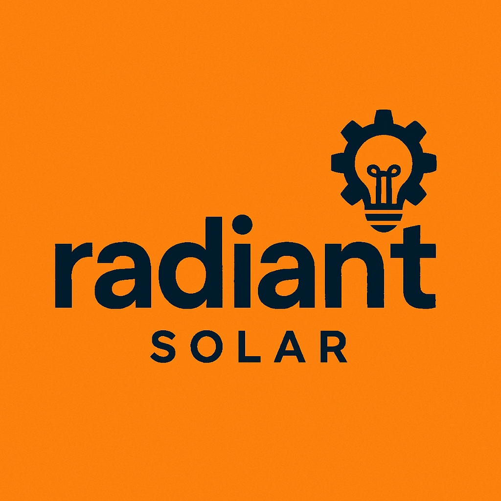 Modern Navy Blue Radiant Solar Logo on Bright Orange Background