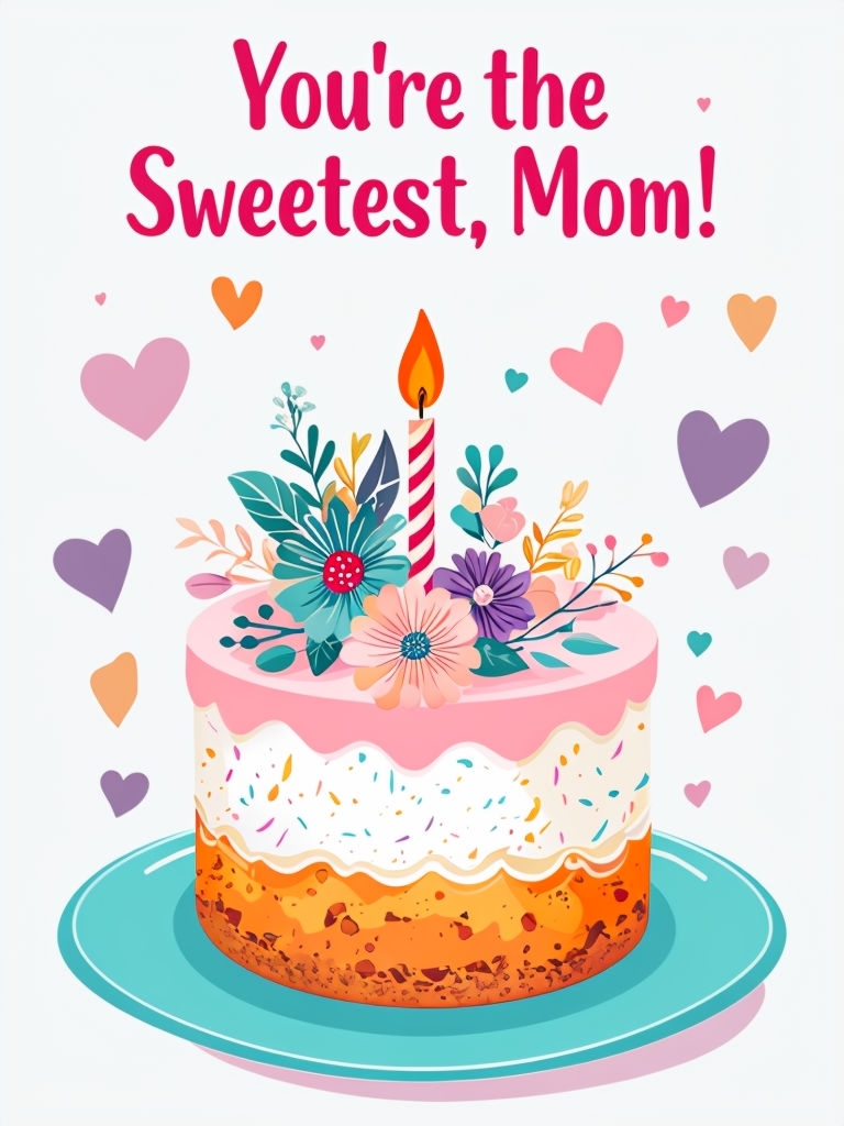 Cheerful Mother's Day Cake Greeting Card Illustration Social Media Post