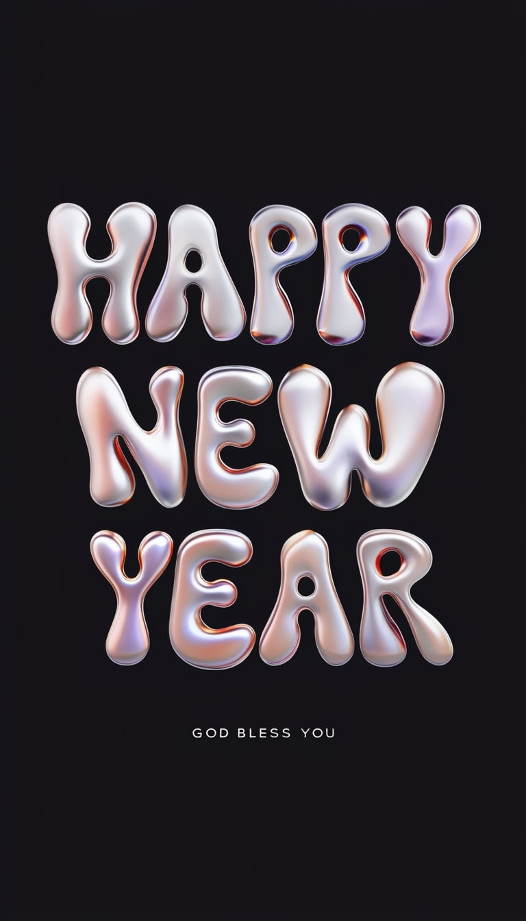 Metallic Happy New Year Typography with Blessing Message Poster