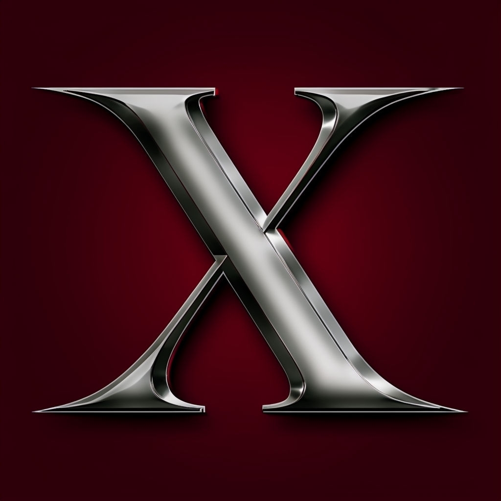 Sleek Polished Chrome Letter X on Deep Burgundy Background Monogram