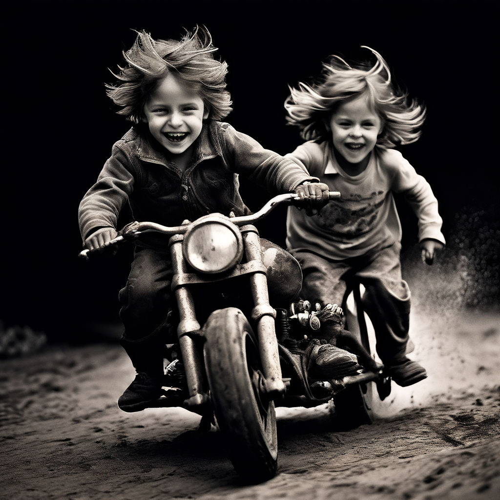 Old moto being pushed by two children by Aleksandar Kostadinov - Playground