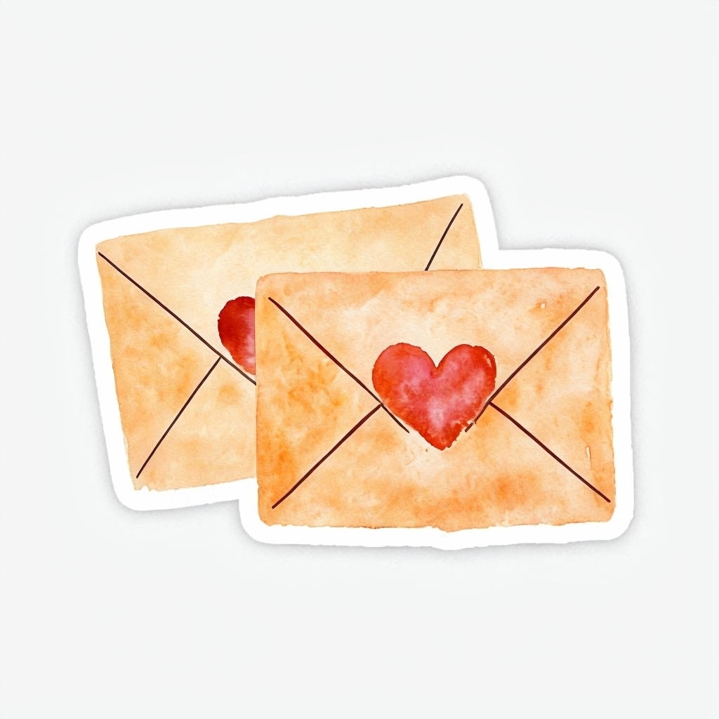 Watercolor Envelopes with Hearts Illustration Sticker