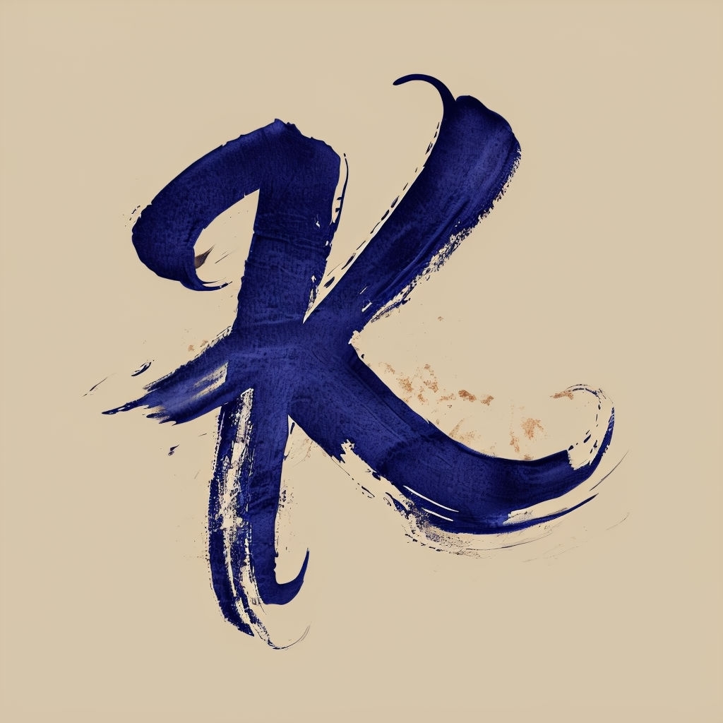 Expressive Hand-Drawn Indigo Letter K Design Monogram