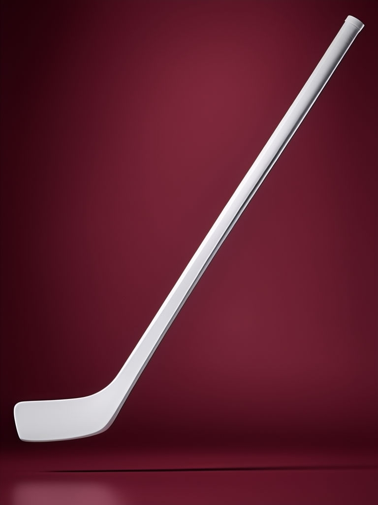 Elegant White Hockey Stick Mockup on Burgundy Background