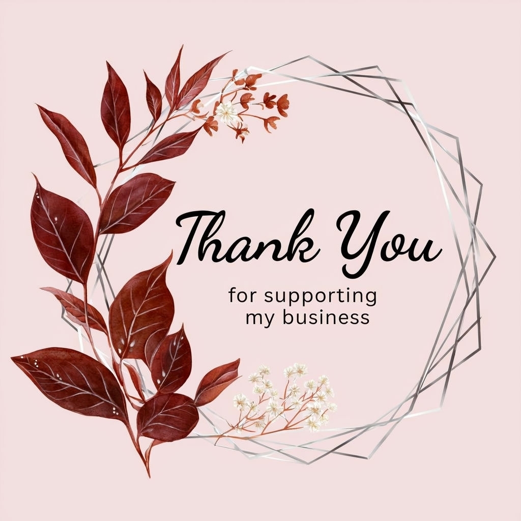 Elegant Thank You Logo with Floral Design and Geometric Frame