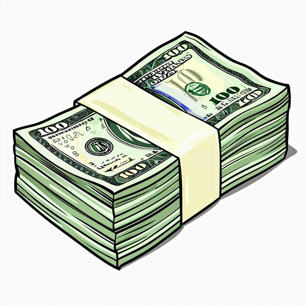 Playful Cartoon Stack of 100 Dollar Bills Illustration Sticker
