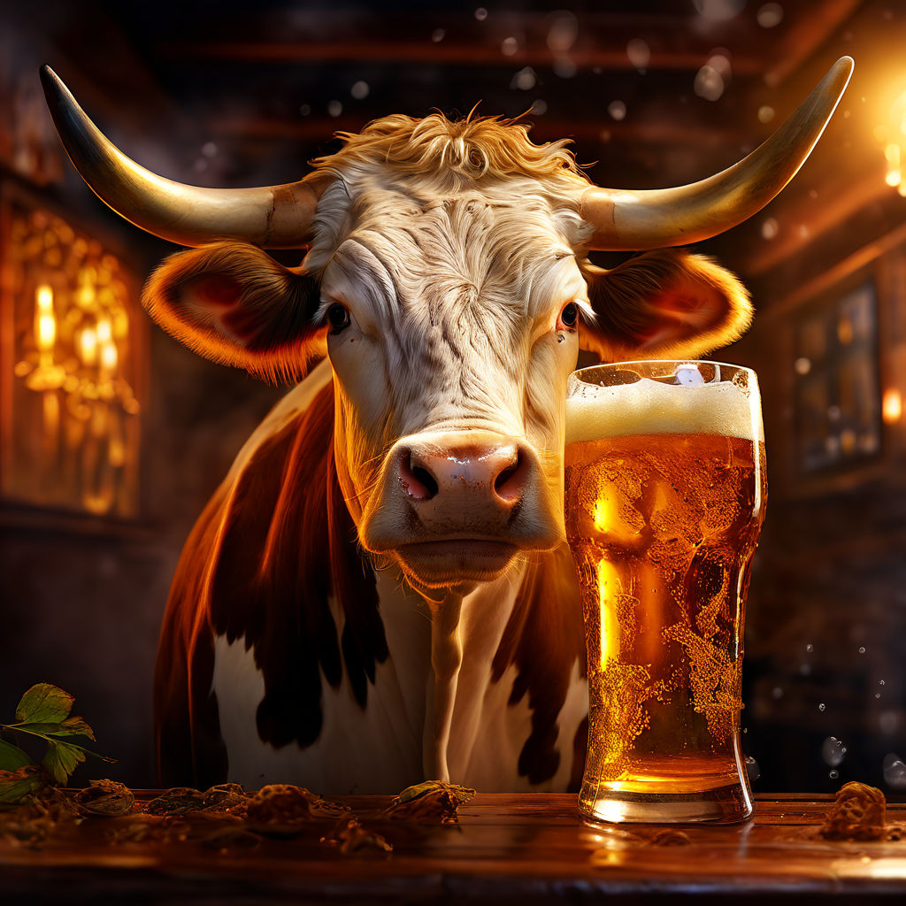 a cow whose milk udder gives beer