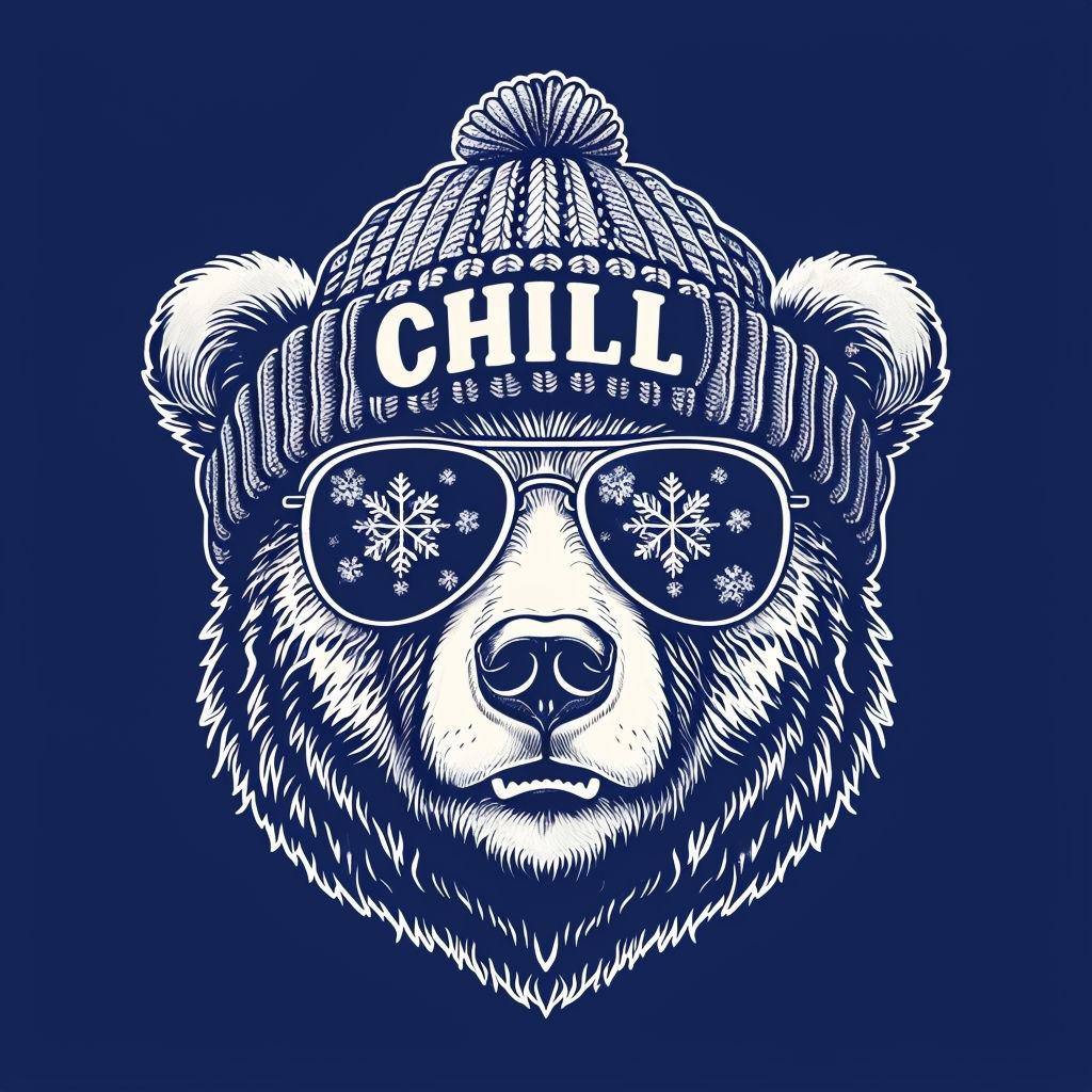 Whimsical Bear Face with Chill Beanie and Sunglasses T-Shirt