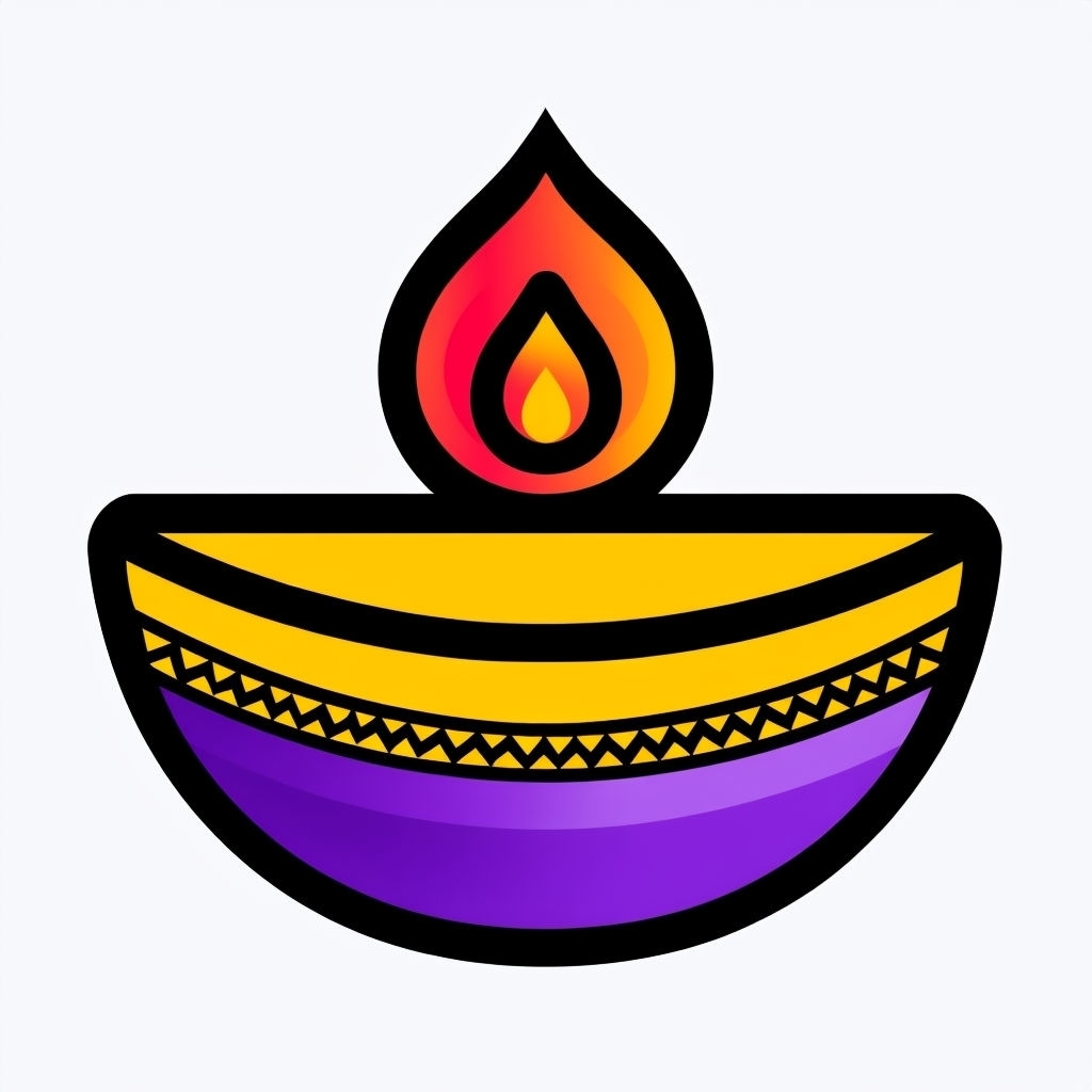 Minimalistic Cartoon Oil Lamp Diya Icon Sticker