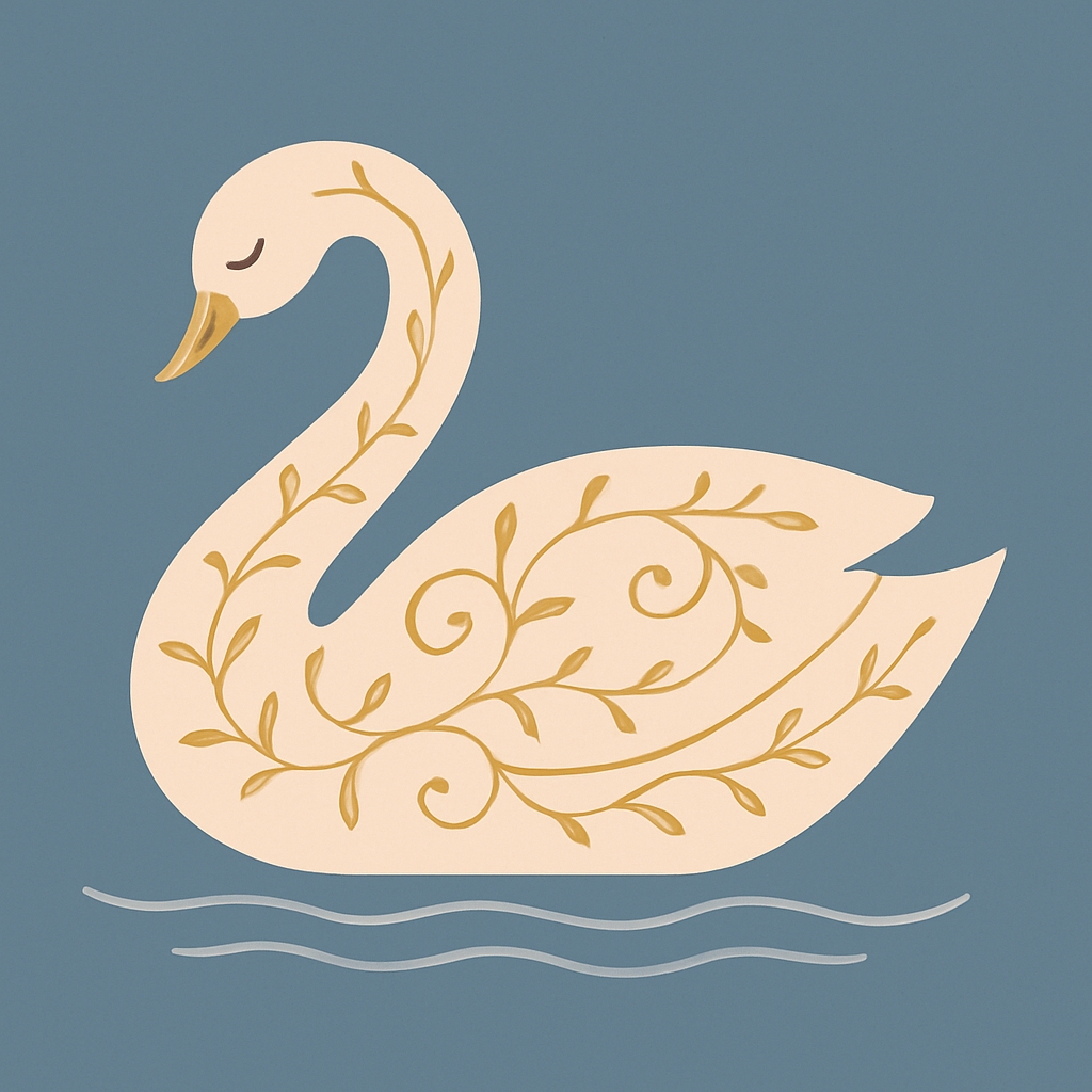 Elegant Swan Minimalist Illustration with Floral Patterns Sticker