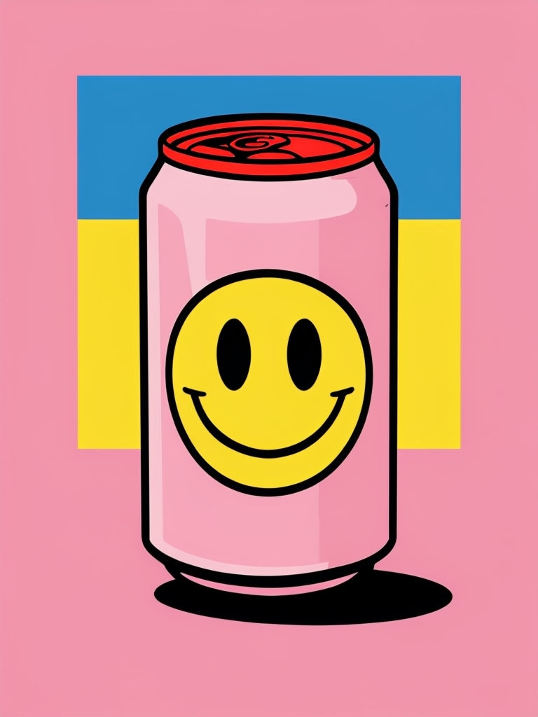 Cheerful Pop Art Aluminum Can with Smiley Face Illustration Art