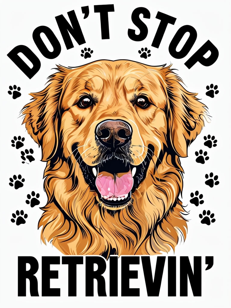 Joyful Golden Retriever Cartoon with Don't Stop Retrievin' Text T-shirt