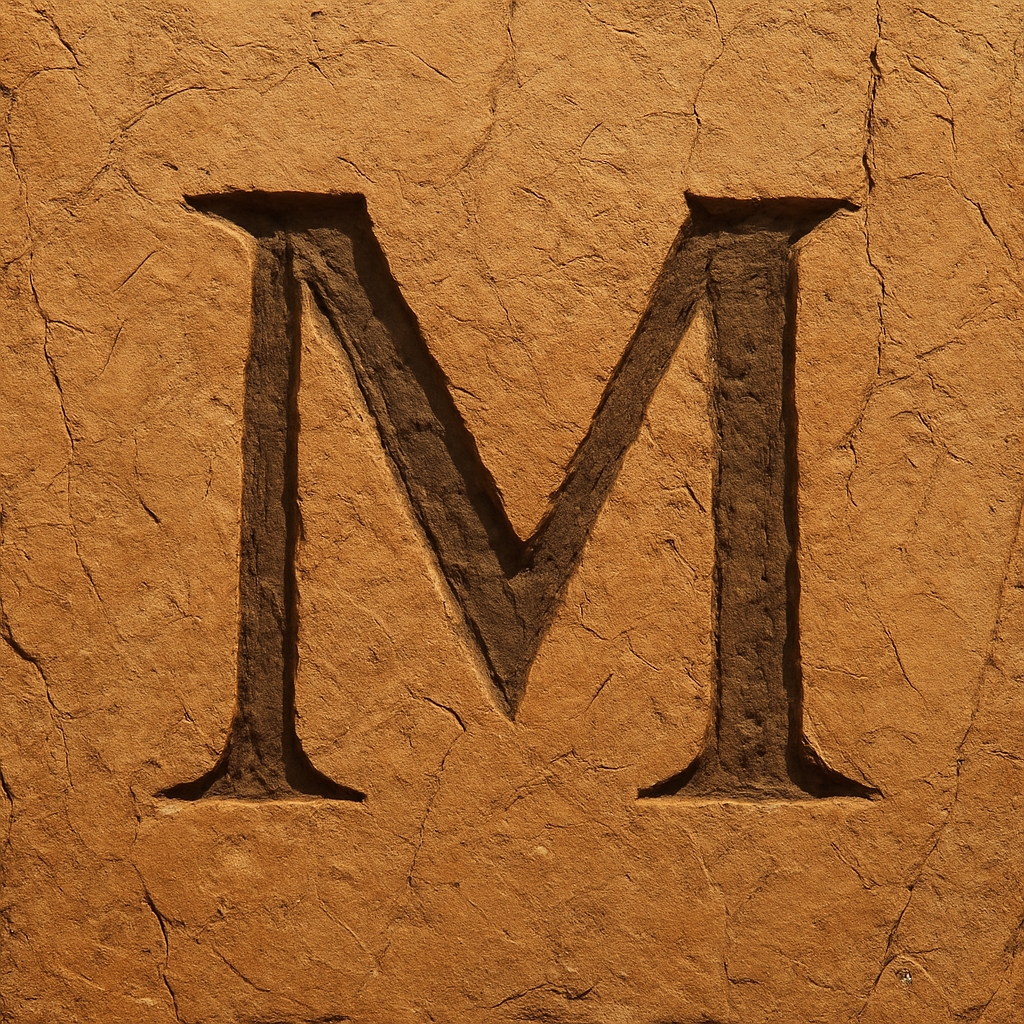 Textured Sandy Brown Surface with Carved Letter M Monogram
