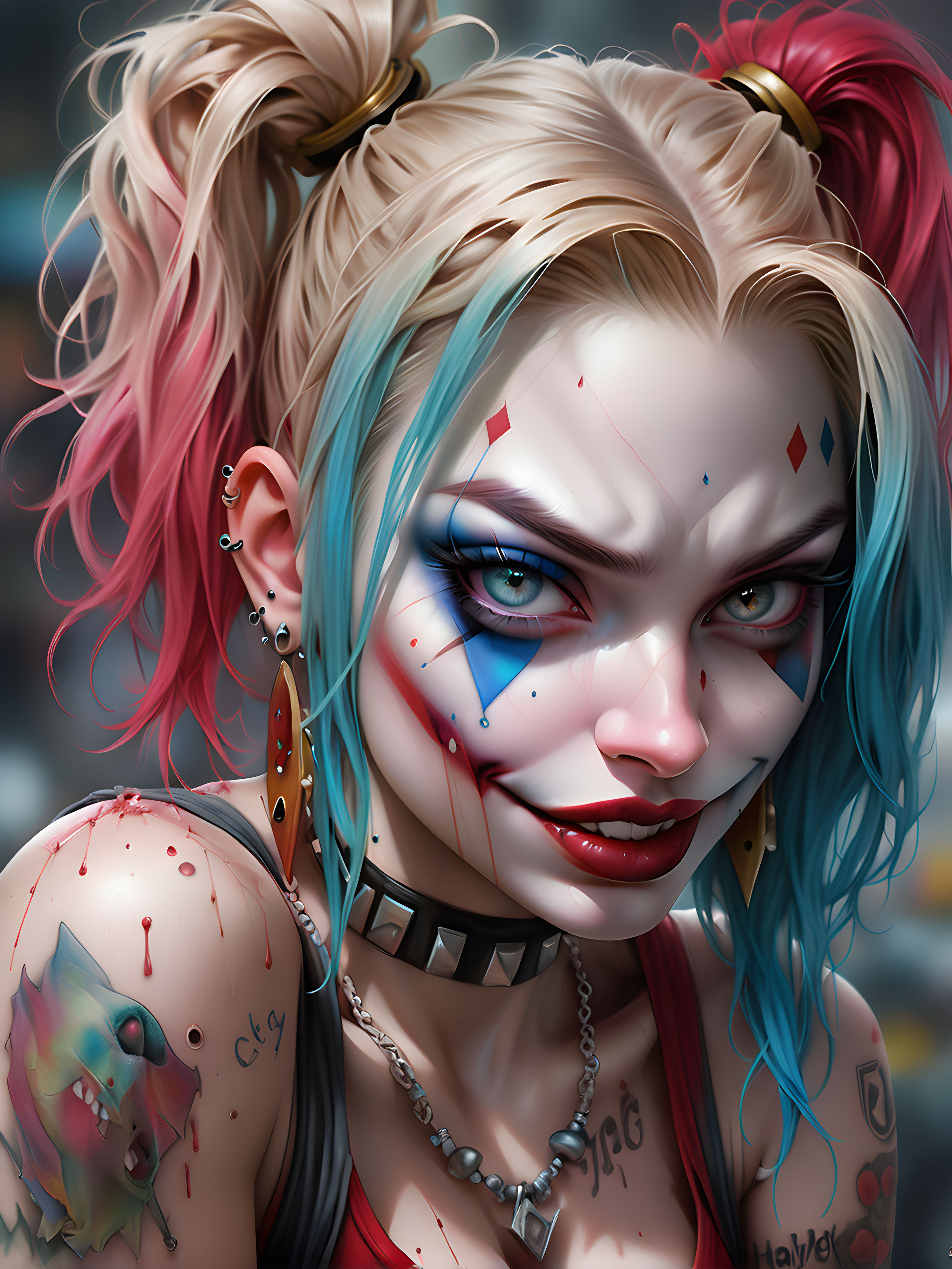 A portrait of Harley Quinn in bikini