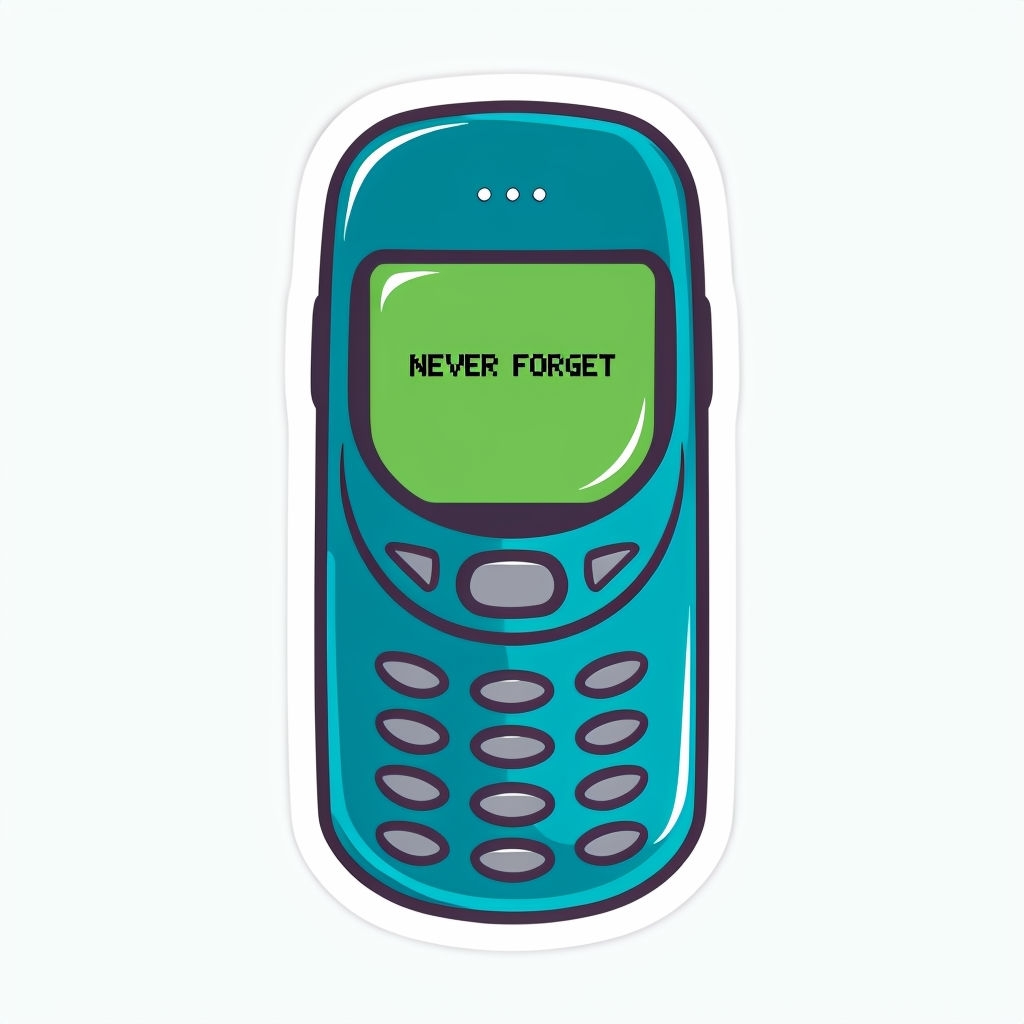 Nostalgic Teal Retro Mobile Phone Illustration Sticker