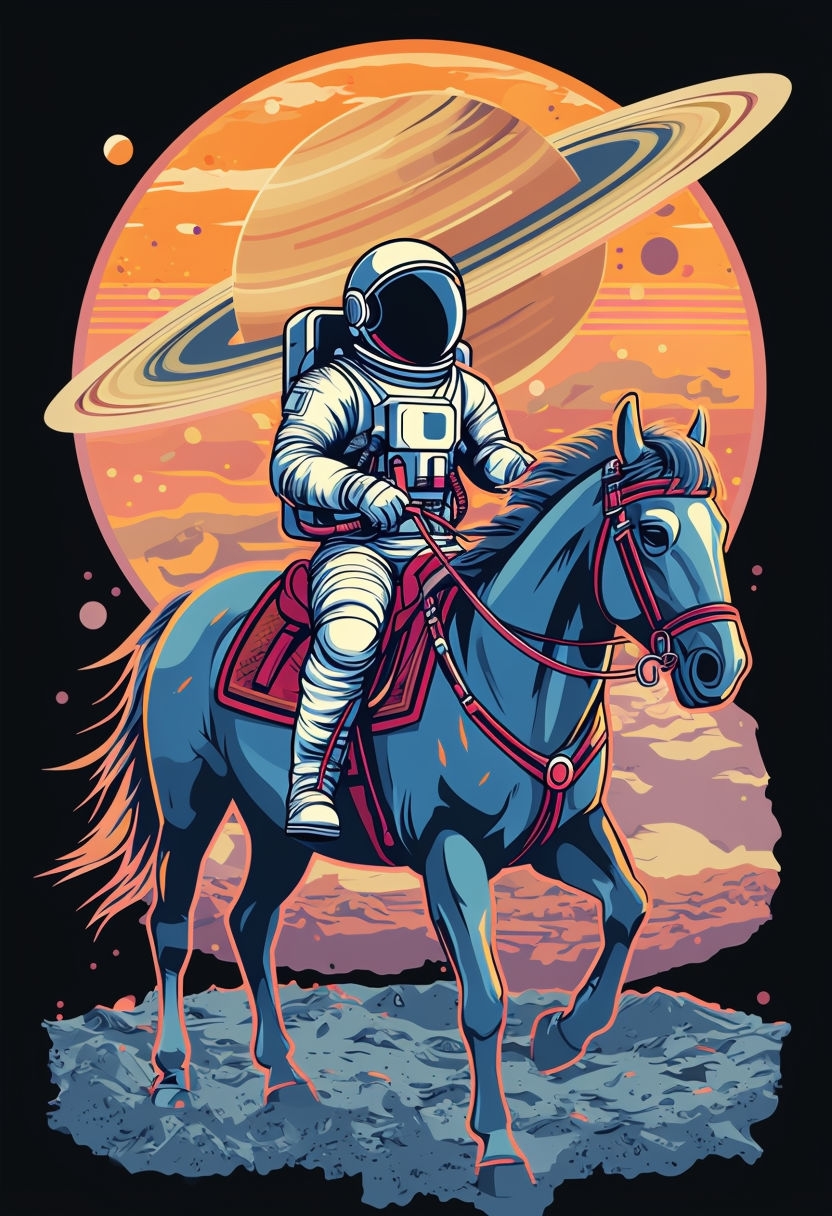 Astronaut Riding Horse in Space Surreal Adventure Poster