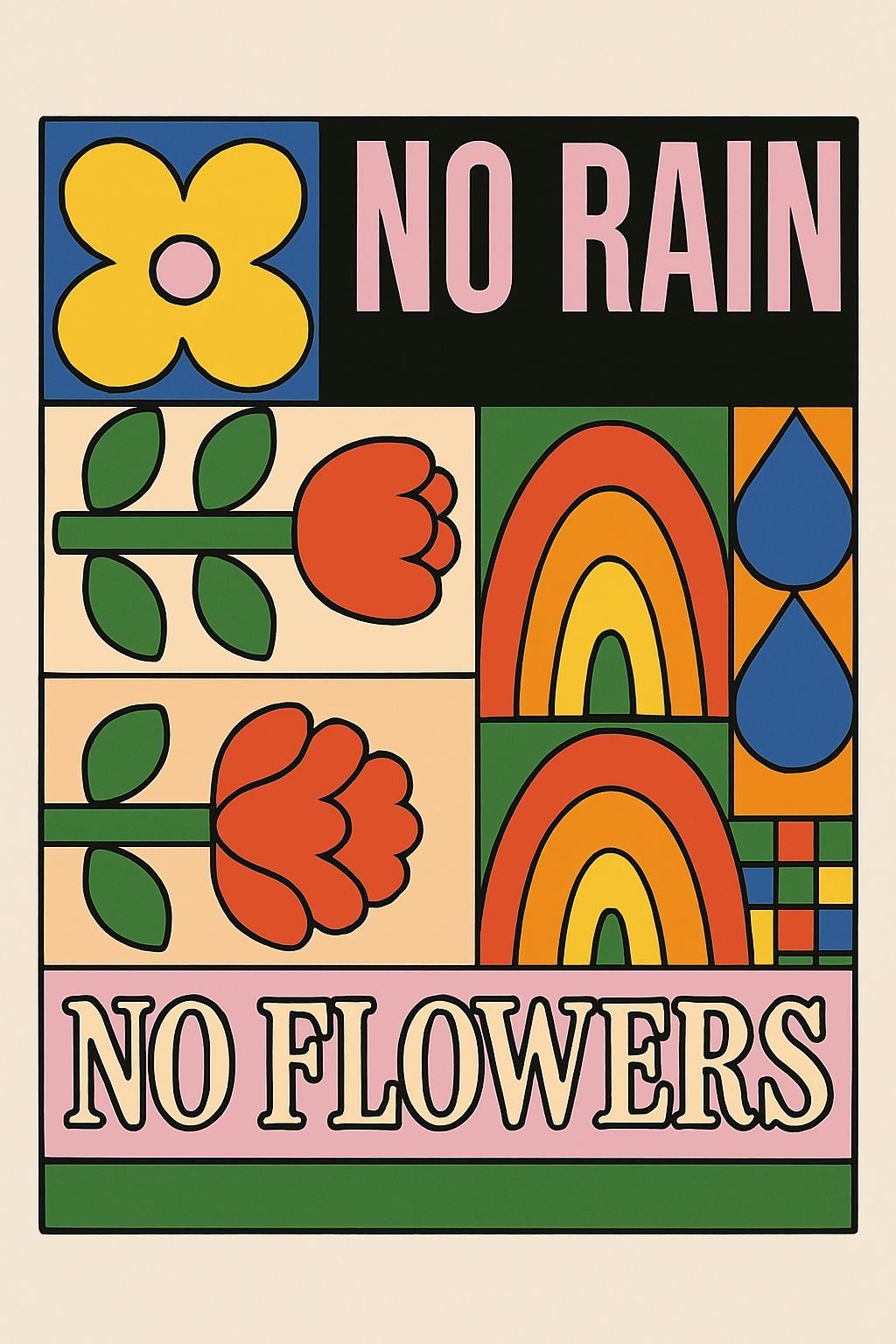 Retro Floral No Rain Graphic Design T-Shirt