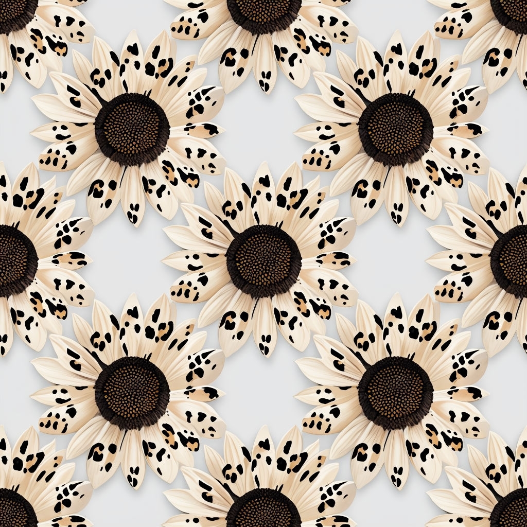 Leopard Print Sunflower Seamless Pattern Design