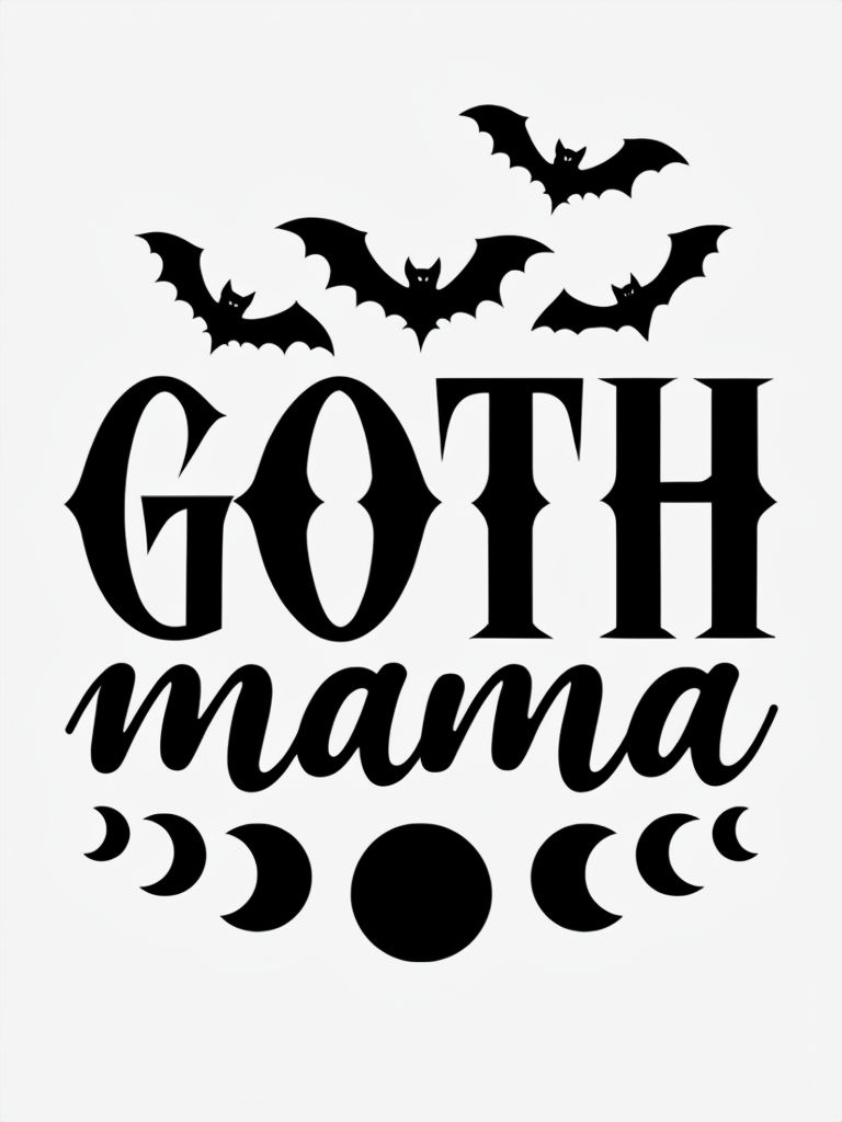 Gothic GOTH Mama with Bats and Moon Phases T-Shirt