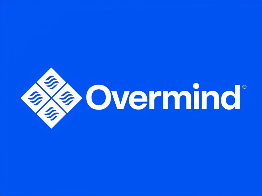 Modern Overmind Logo with Geometric Icon on Blue Background Logo