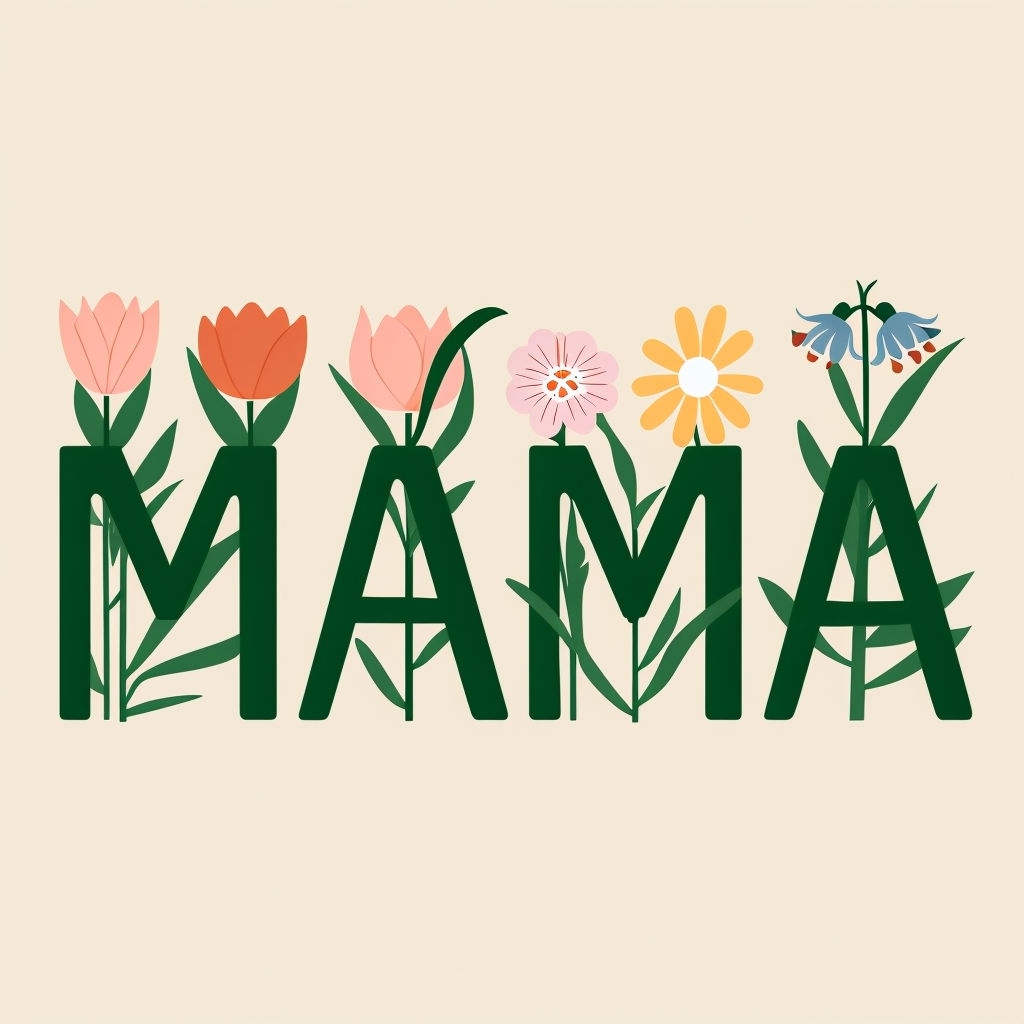 Whimsical Floral MAMA Typography Design T-Shirt