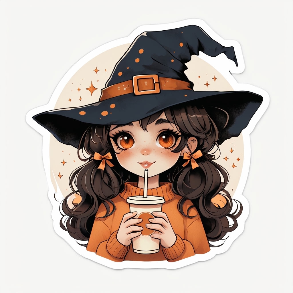 Charming Witch with Orange Eyes and Cozy Sweater Sticker