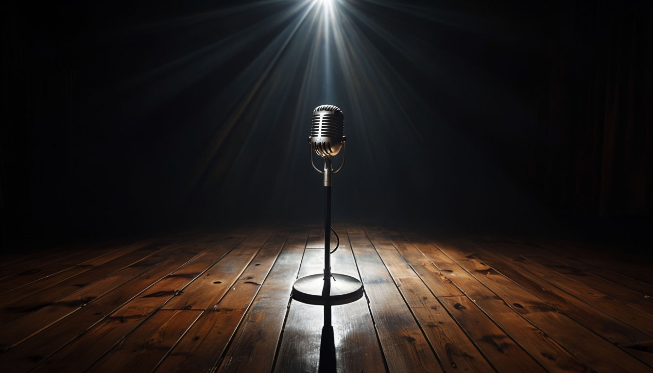 Dramatic Vintage Microphone Stage Photo for Virtual Backgrounds