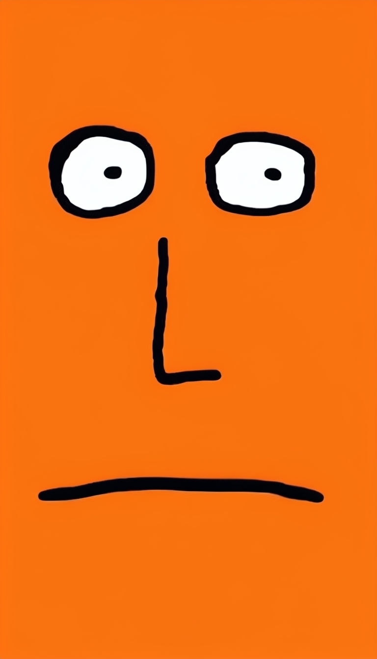 Minimalist Cartoon Face Illustration on Bright Orange Phone Case Cover
