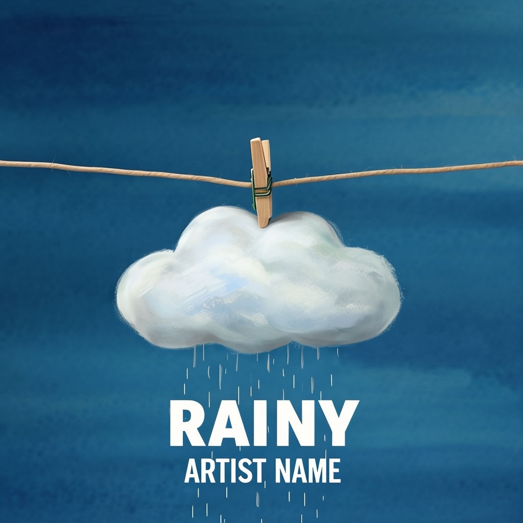 Whimsical Cloud and Raindrops Dreamy Artwork for Album Cover