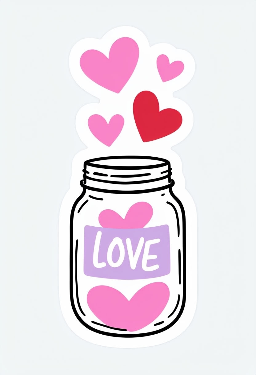 Cheerful Hand-Drawn Love Jar with Floating Hearts Sticker