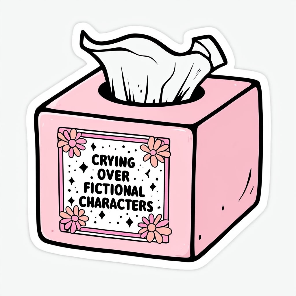 Humorous Light Pink Tissue Box with Crying Over Characters Sticker