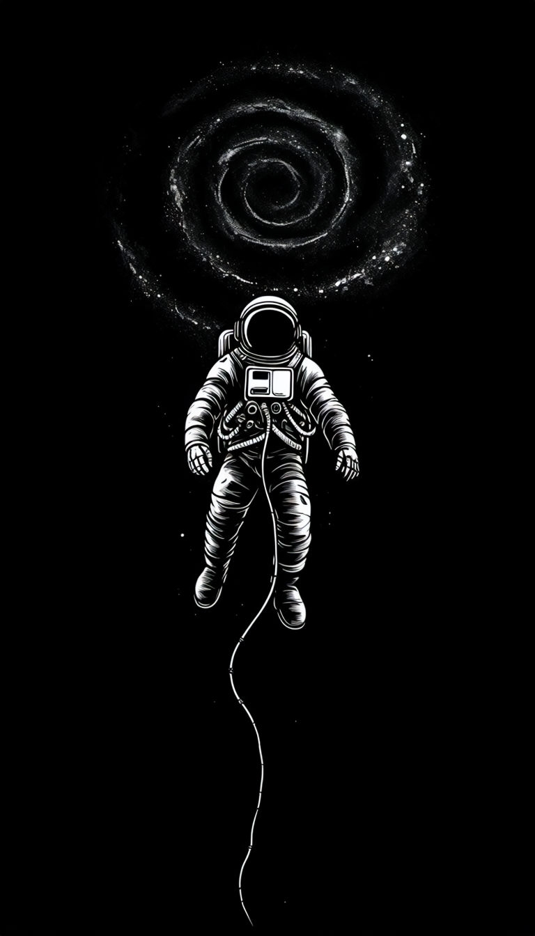 Monochromatic Astronaut in Space with Spiral Galaxy Art