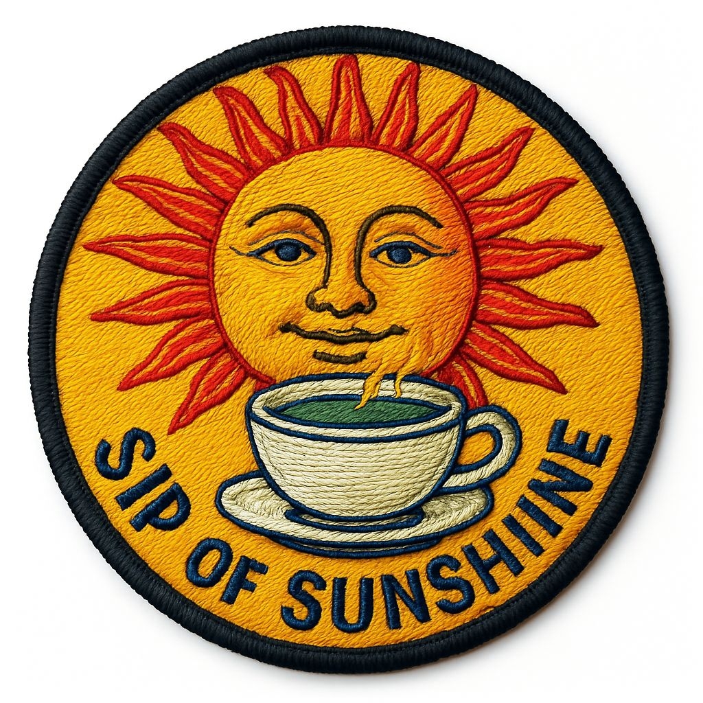 Vibrant Circular Sip of Sunshine Embroidered Patch Design for Hats