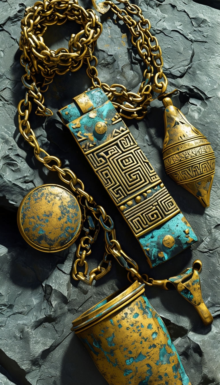 Ornate Tarnished Gold Jewelry Close-Up Mobile Wallpaper