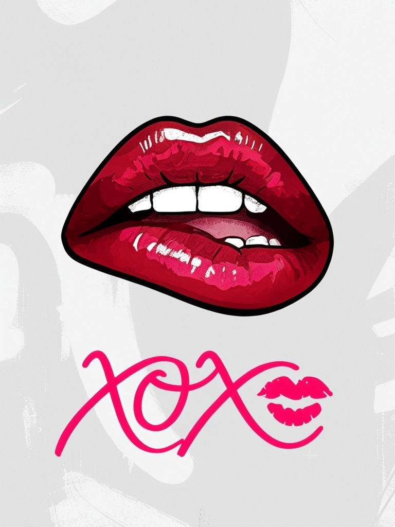 Vibrant Ruby Red Lips with Playful XOXO Text Poster