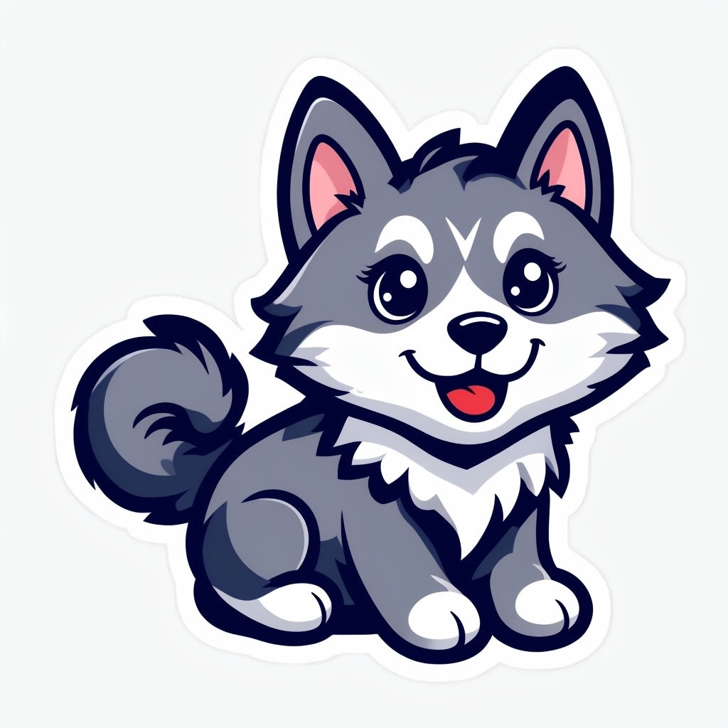 Cute Cartoon Alaskan Malamute Puppy Illustration Sticker