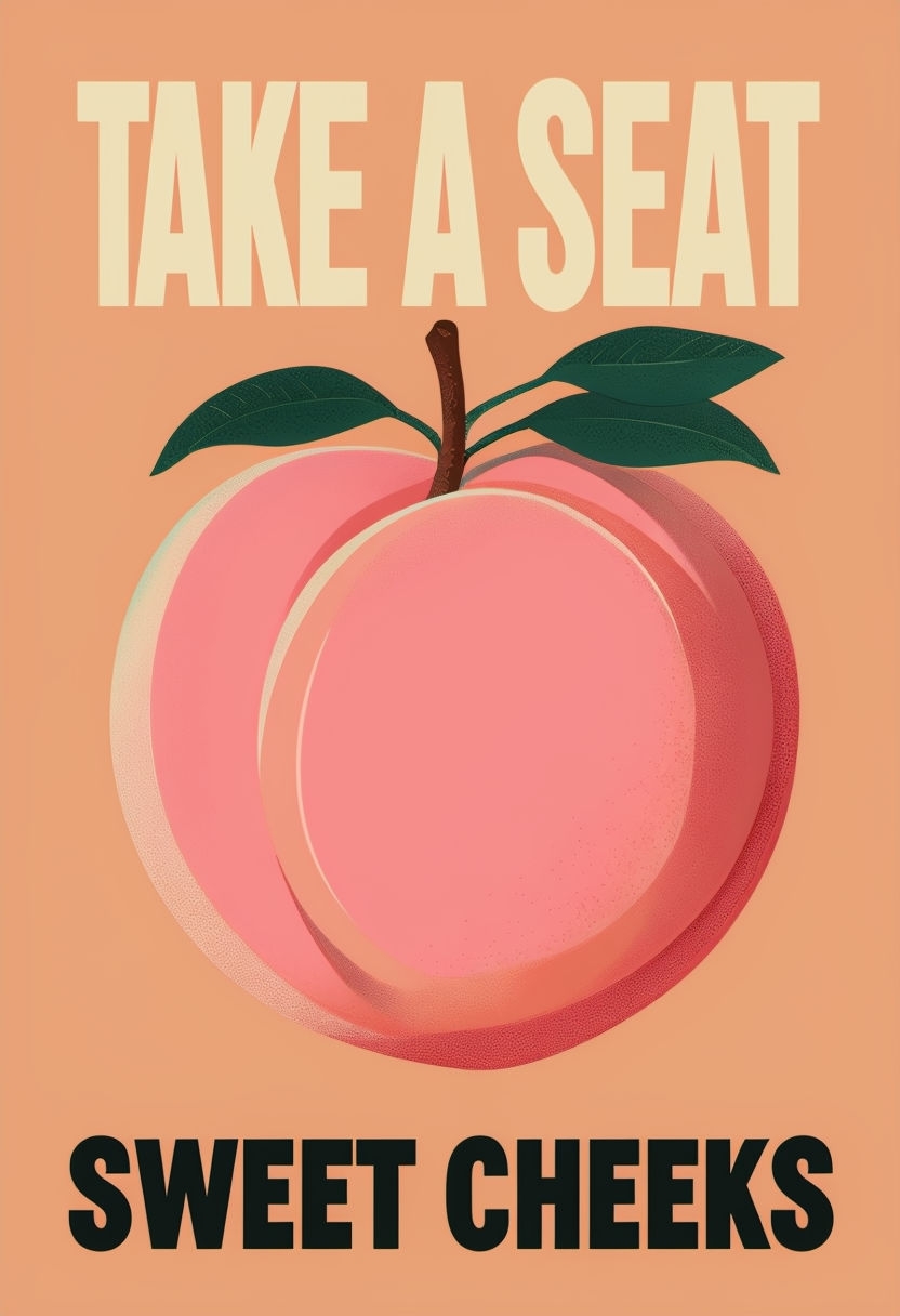 Vintage Peach Take a Seat Sweet Cheeks Poster