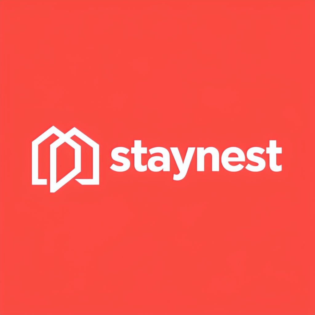 Minimalist Staynest Logo with Overlapping House Shapes Design