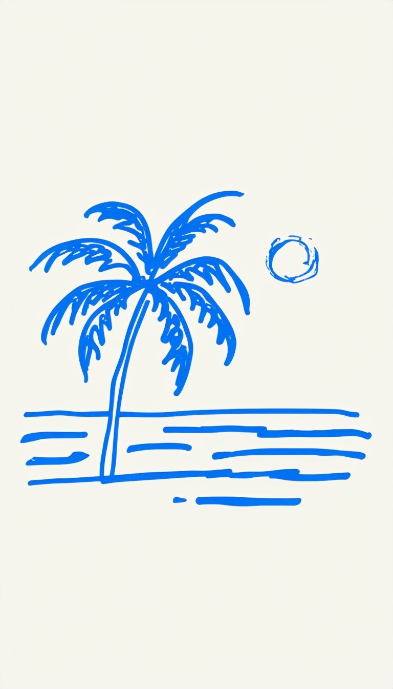Minimalist Palm Tree and Sun Line Drawing Phone Case Cover