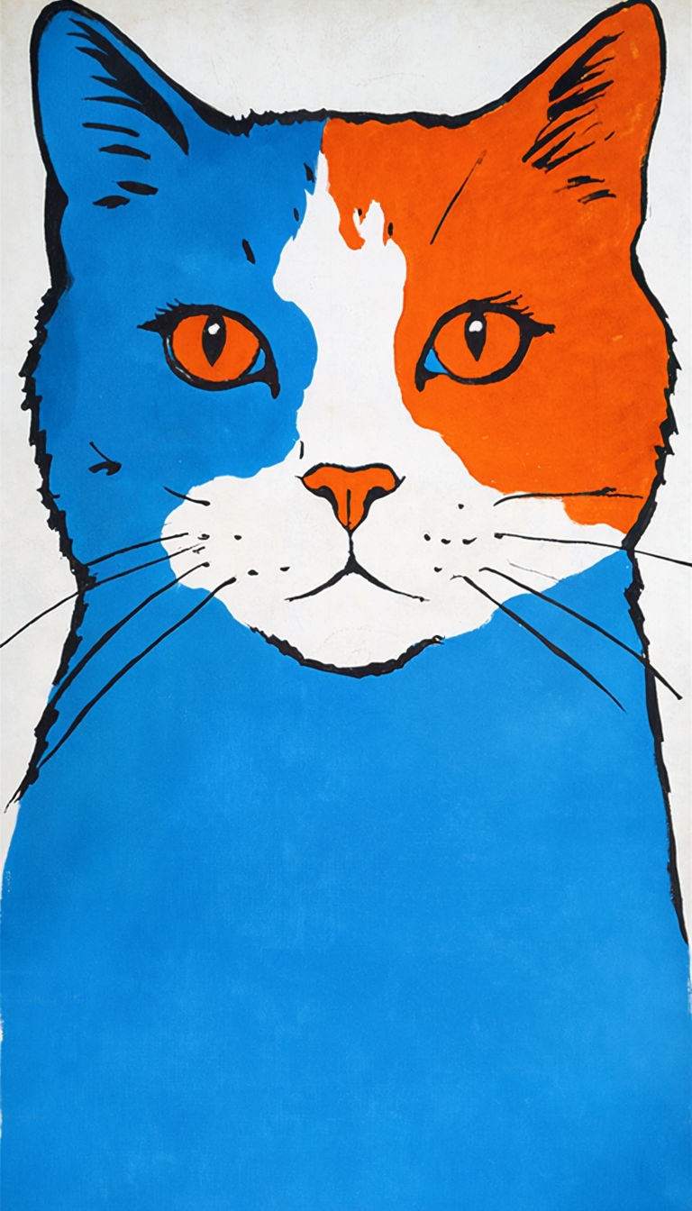 Vibrant 1960s Style Cat Portrait Art with Bold Colors