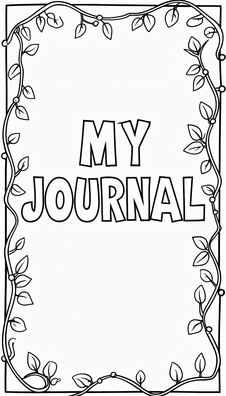 Playful 'MY JOURNAL' Text with Intricate Vine Border Coloring Page