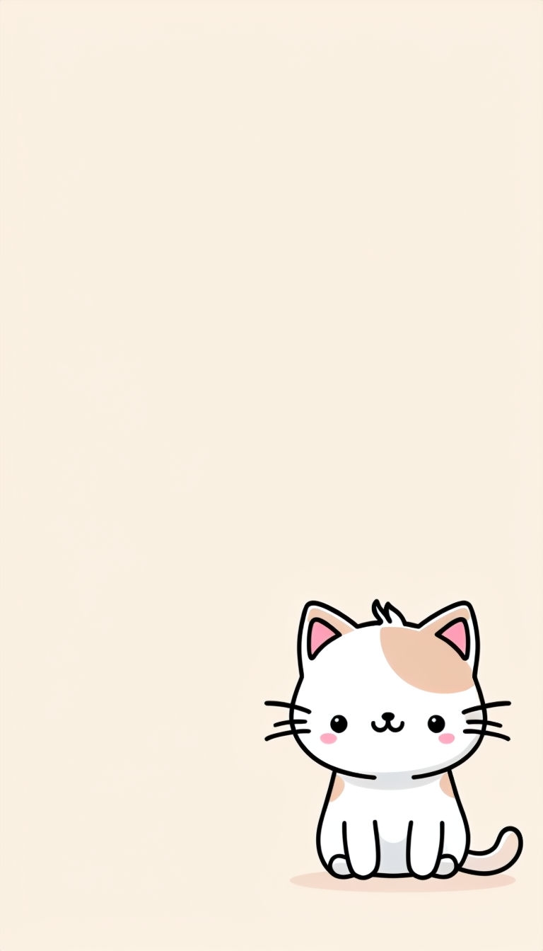 Cute Cartoon Cat Illustration on Minimalist Beige Background Social Media Post