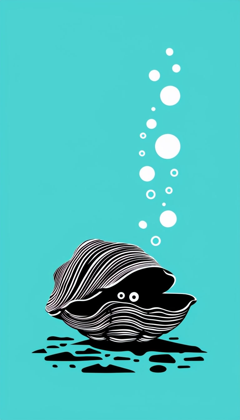 Whimsical Black-and-White Clam Illustration on Turquoise Phone Case Cover
