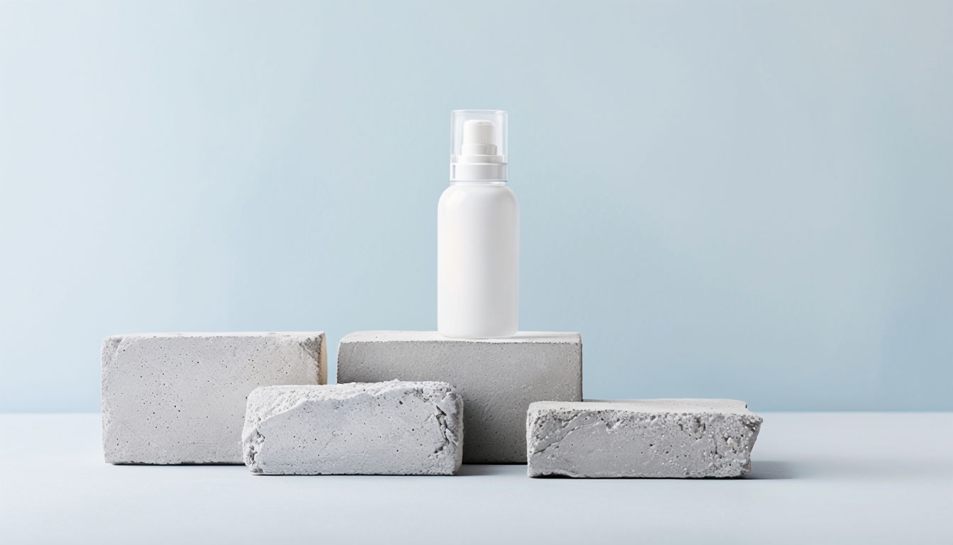Elegant White Pump Bottle on Minimalist Concrete Blocks Mockup