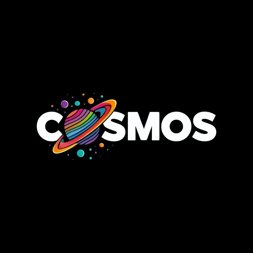 Vibrant Cosmos Logo with Colorful Planetary Design